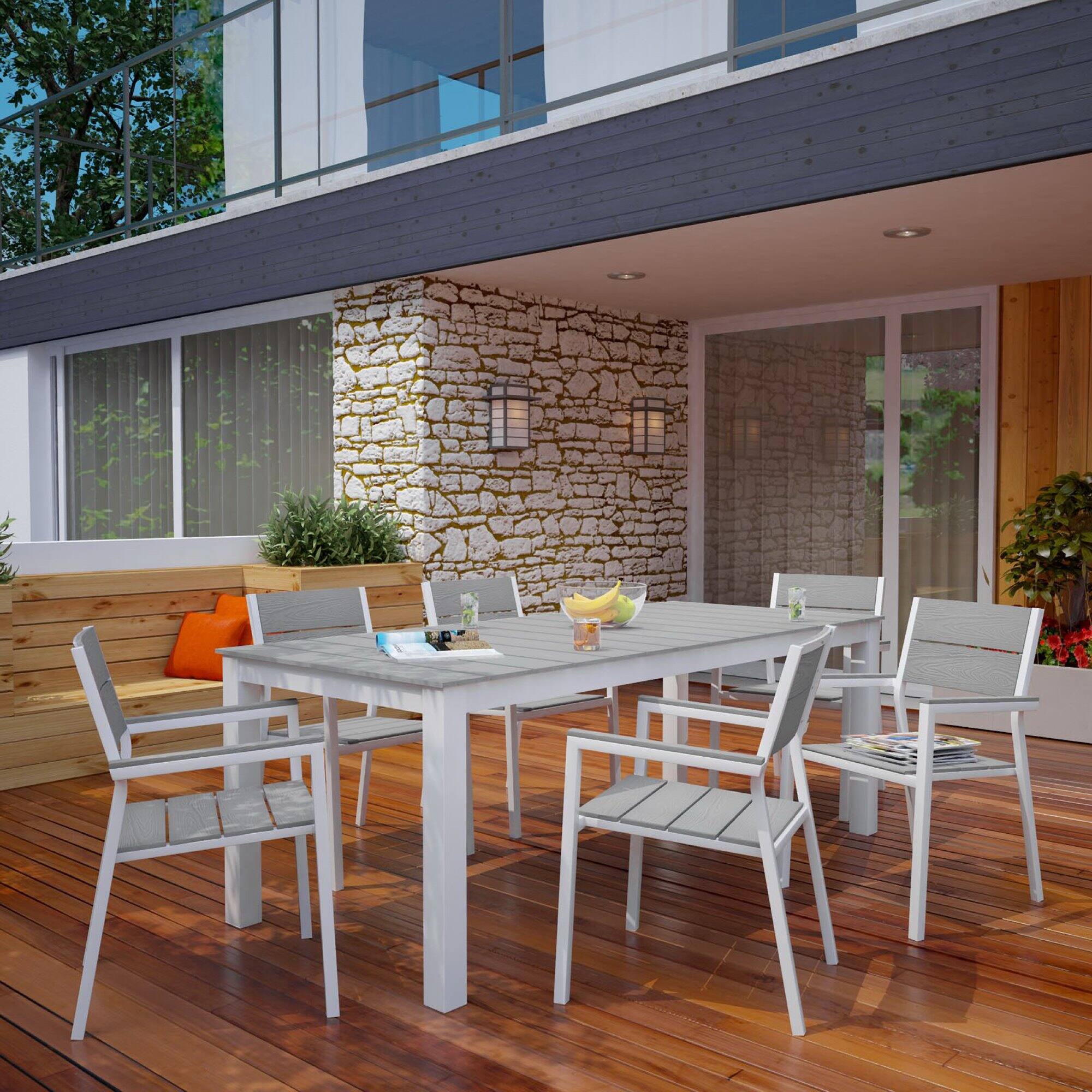 Alt View 3. Modway - Maine 7-Piece Outdoor Patio Dining Set - White Light Gray.