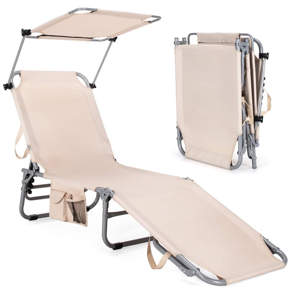 Alt View 1. Kadyn - Outdoor Chaise Lounge Chair, Adjustable Outdoor Beach Patio Pool Recliner with Sun Shade - Beige.
