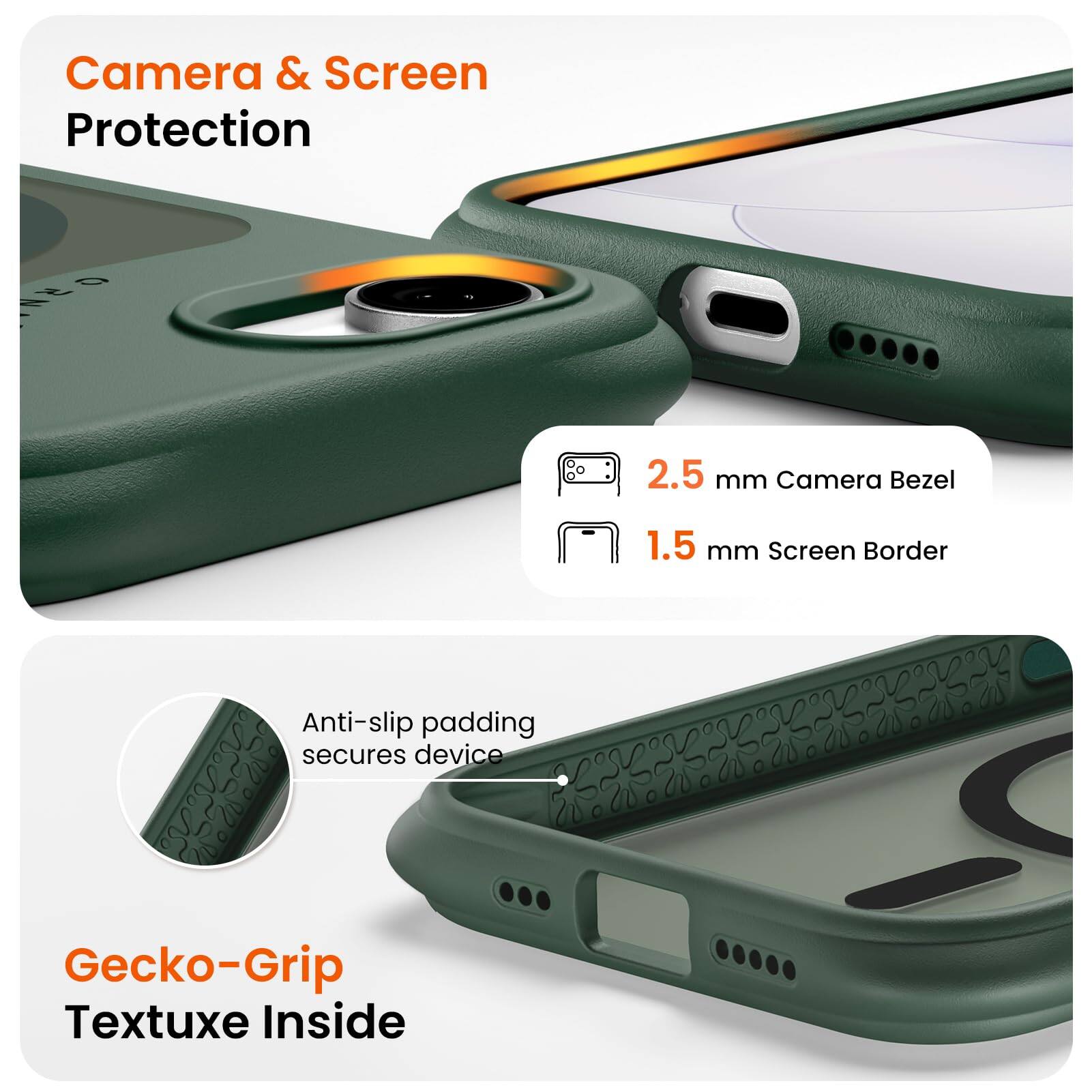 Camera & Screen Protection

2.5 mm Camera Bezel
1.5 mm Screen Border

Anti-slip padding secures device

Gecko-Grip Textuxe Inside
