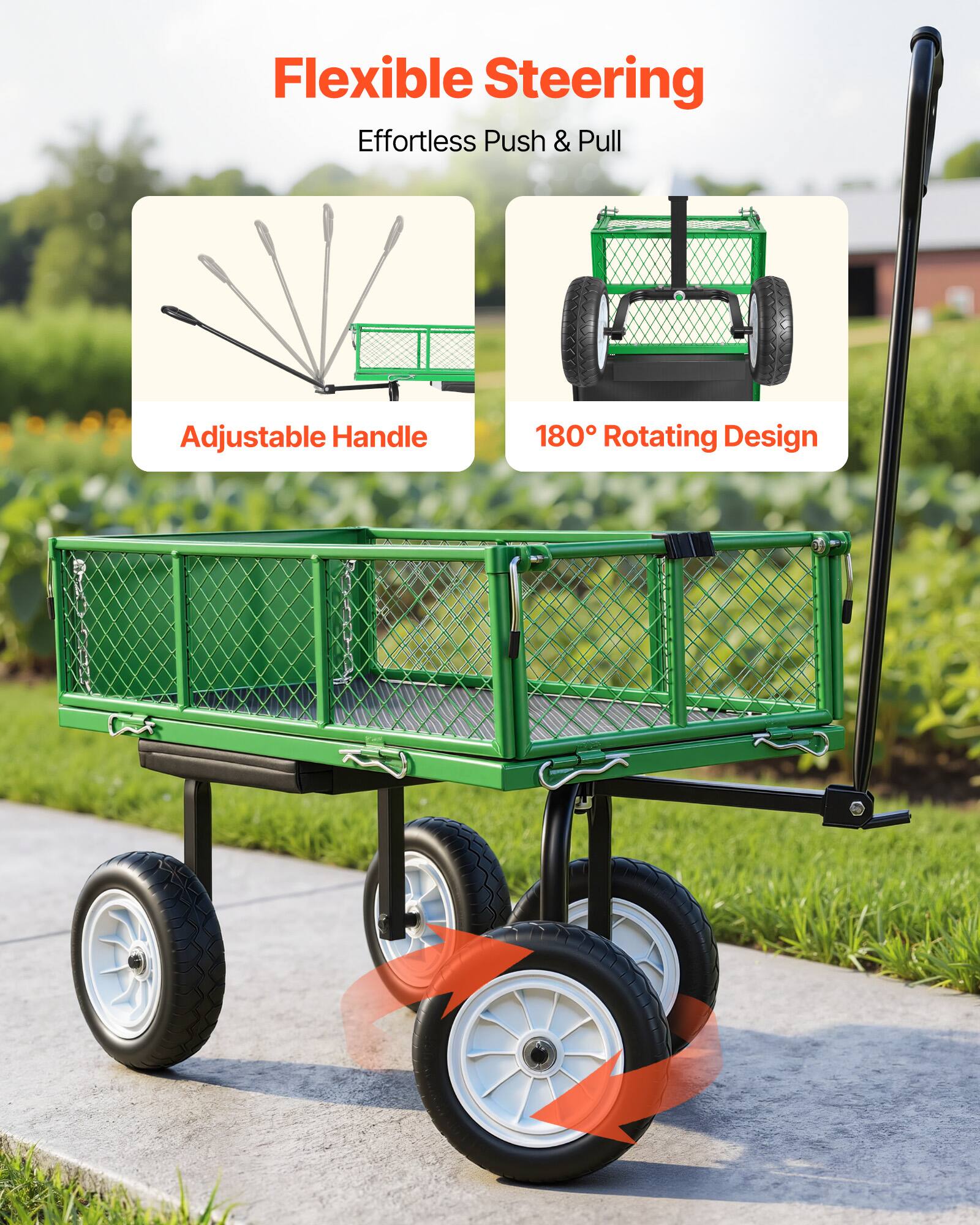 Flexible Steering  
Effortless Push & Pull  
Adjustable Handle  
180° Rotating Design