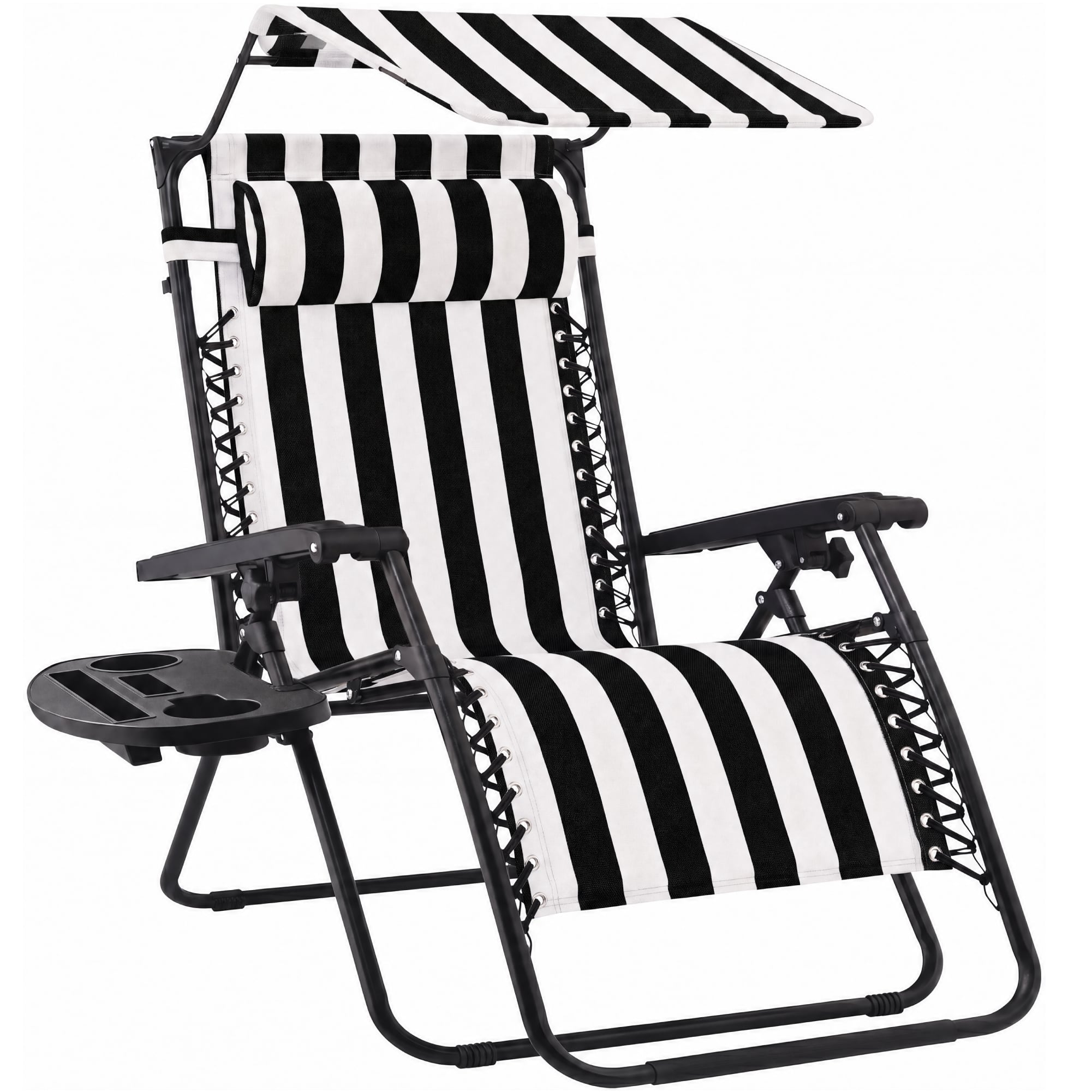 Best Choice Products - Folding Zero Gravity Recliner Patio Lounge Chair w/ Canopy Shade - Black Stripes