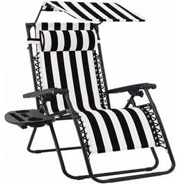 Best Choice Products - Folding Zero Gravity Recliner Patio Lounge Chair w/ Canopy Shade - Black Stripes