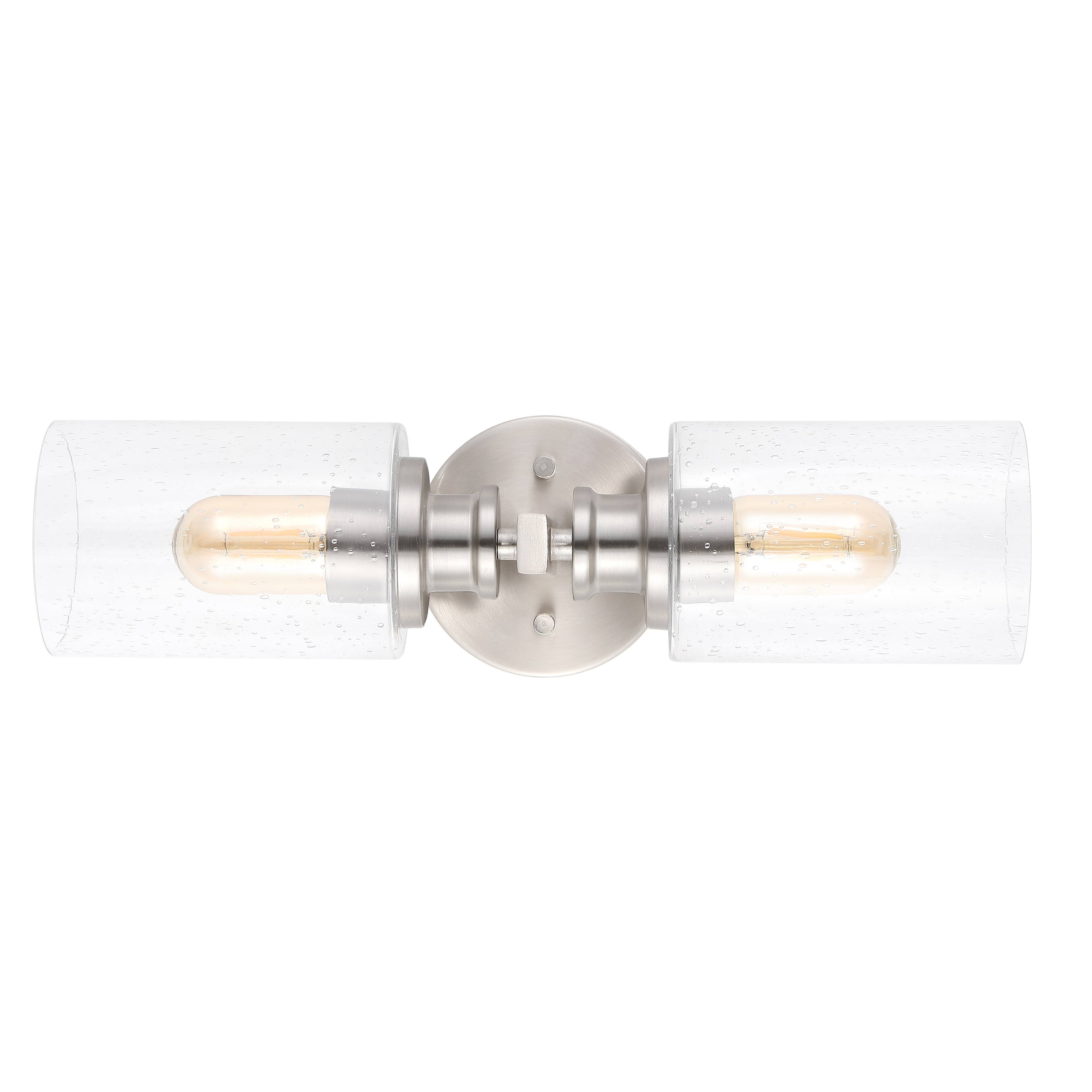 Alt View 5. Jonathan Y - Jules Edison 16.5" Cylinder 2-Light Iron/Seeded Glass Farmhouse Contemporary LED Wall Sconce, Nickel - Nickel.
