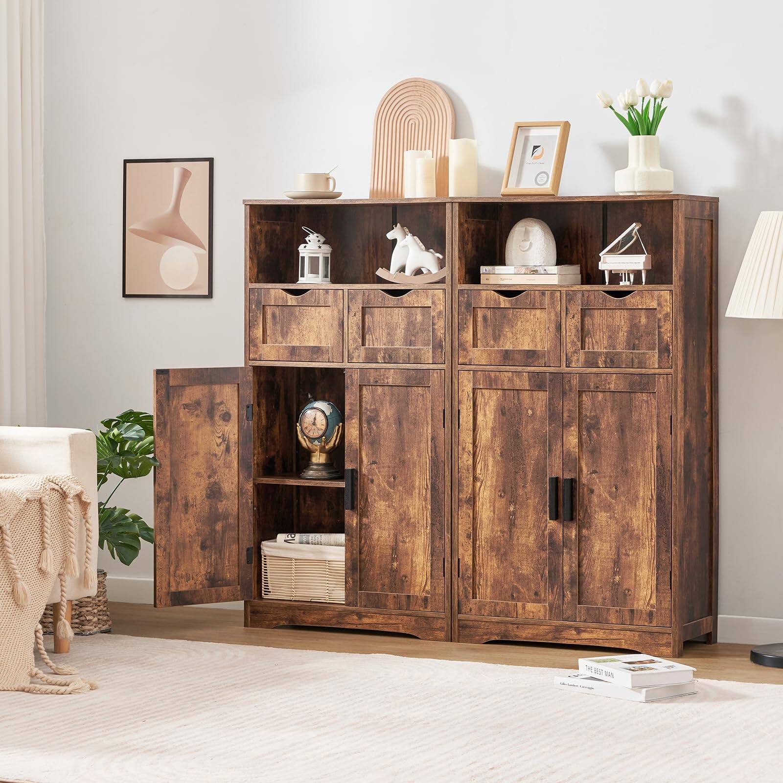 Alt View 6. Cedar Assembly - Storage Cabinet With & Adjustable Shelves Cupboard Floor For Living Room Home Office Rustic - Rustic Brown.