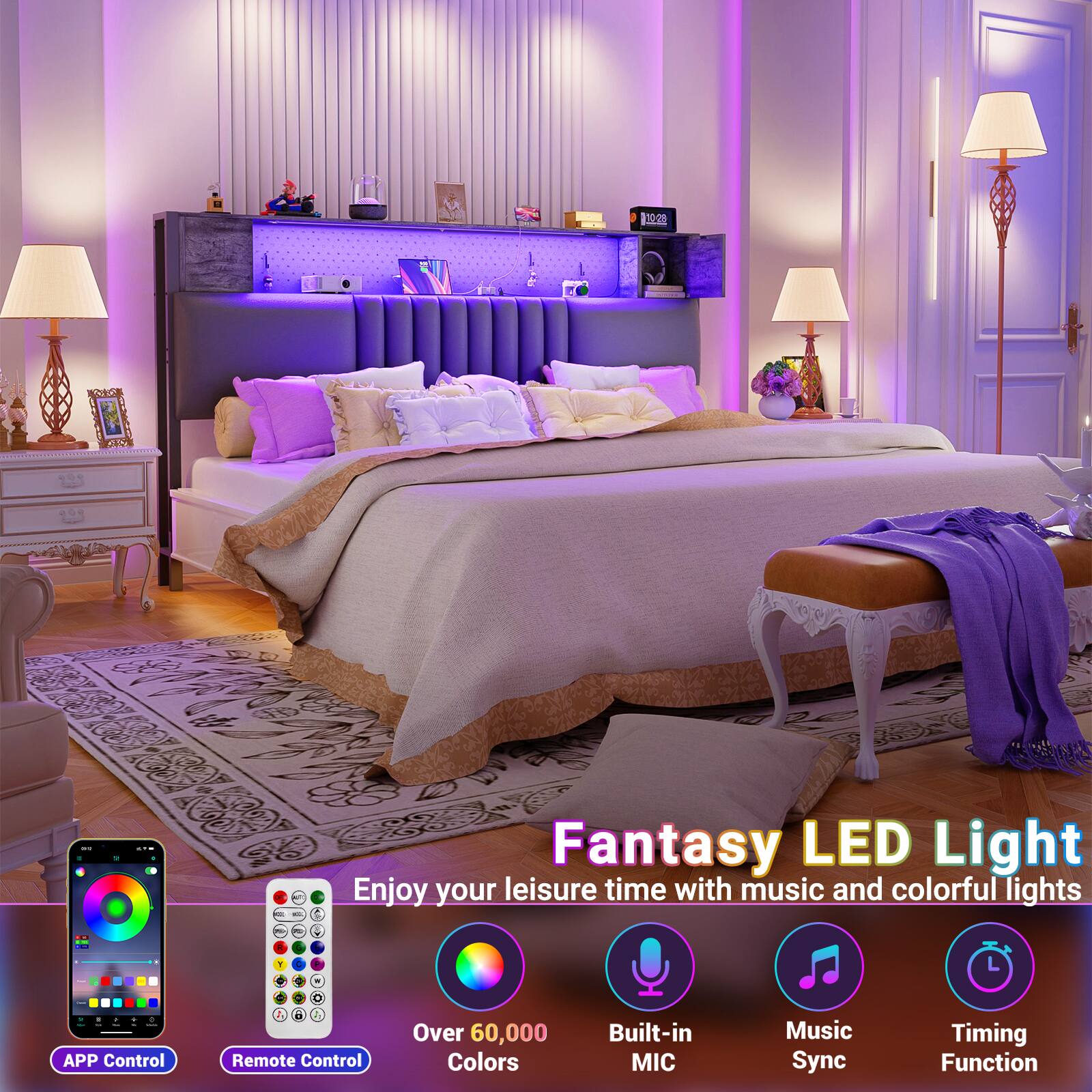 Fantasy LED Light  
Enjoy your leisure time with music and colorful lights  

- APP Control  
- Remote Control  
- Over 60,000 Colors  
- Built-in MIC  
- Music Sync  
- Timing Function