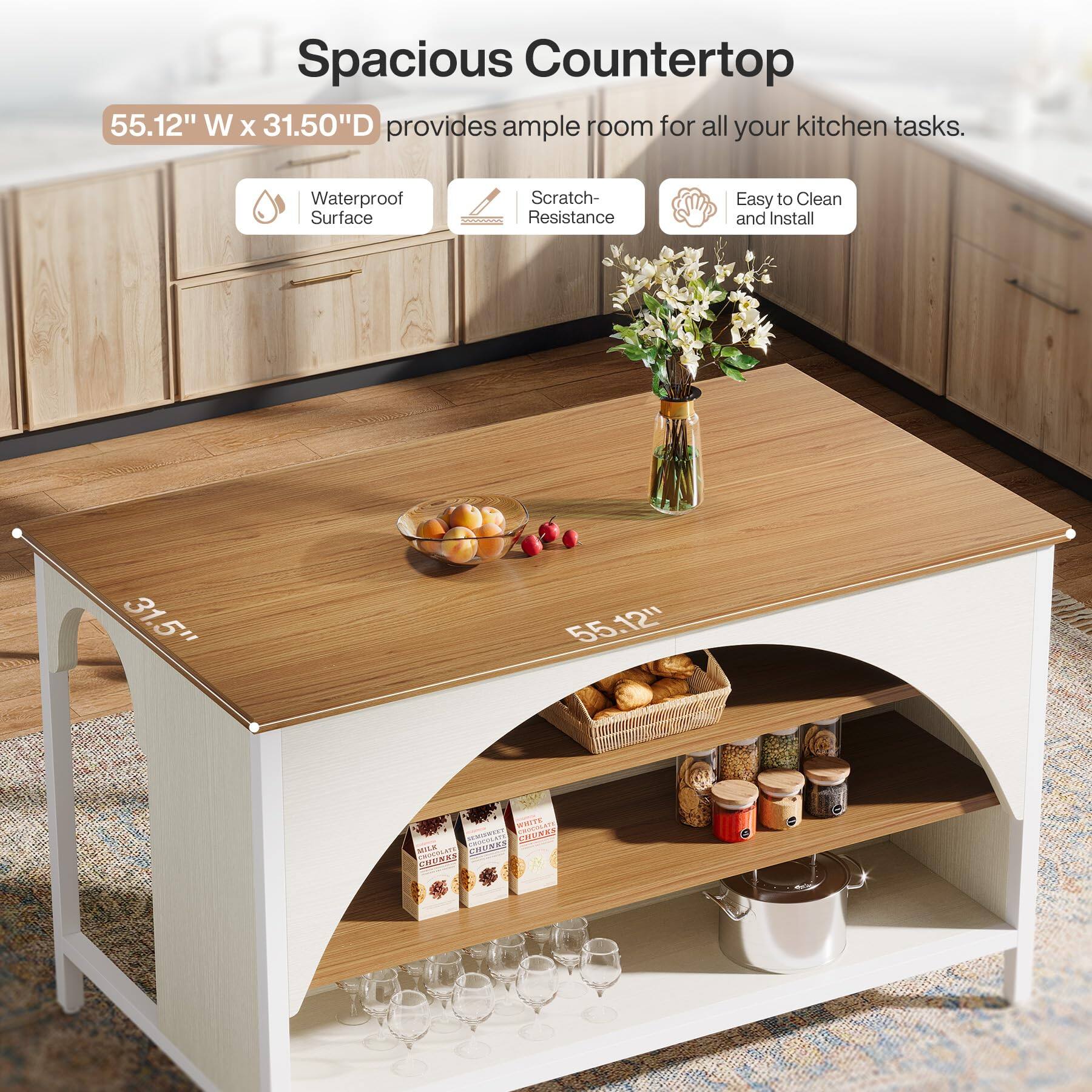 Spacious Countertop 55.12" W x 31.50"D provides ample room for all your kitchen tasks.

- Waterproof Surface
- Scratch-Resistance
- Easy to Clean and Install

31.5"
55.12"

3,000 CHOCOLATE CHUNKS MILK CHOCOLATE CHUNKS CHUNKS