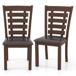 Costway - Wooden Dining Chairs Set of 2 with Upholstered Seat & Rubber High Back - Brown