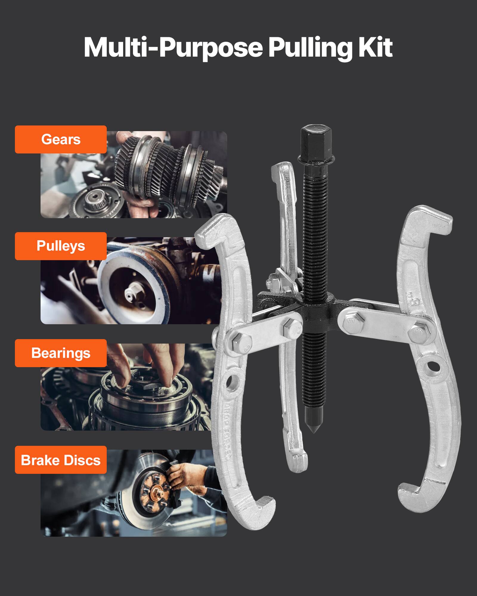 Multi-Purpose Pulling Kit

- Gears
- Pulleys
- Bearings
- Brake Discs