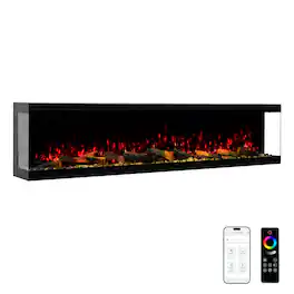 Mondawe - 88" Recessed/Wall Mounted 3-Sided Electric Fireplace with App and Wifi Smart Control, 1500W/3000W PTC Ceramic Heating - Black