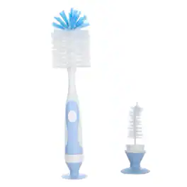 Kitcheniva - Nylon Baby Bottle Cleaning Brush with Suction Cup Stand, Blue - Built-In Twist-Off Nipple & Teat Cleaner