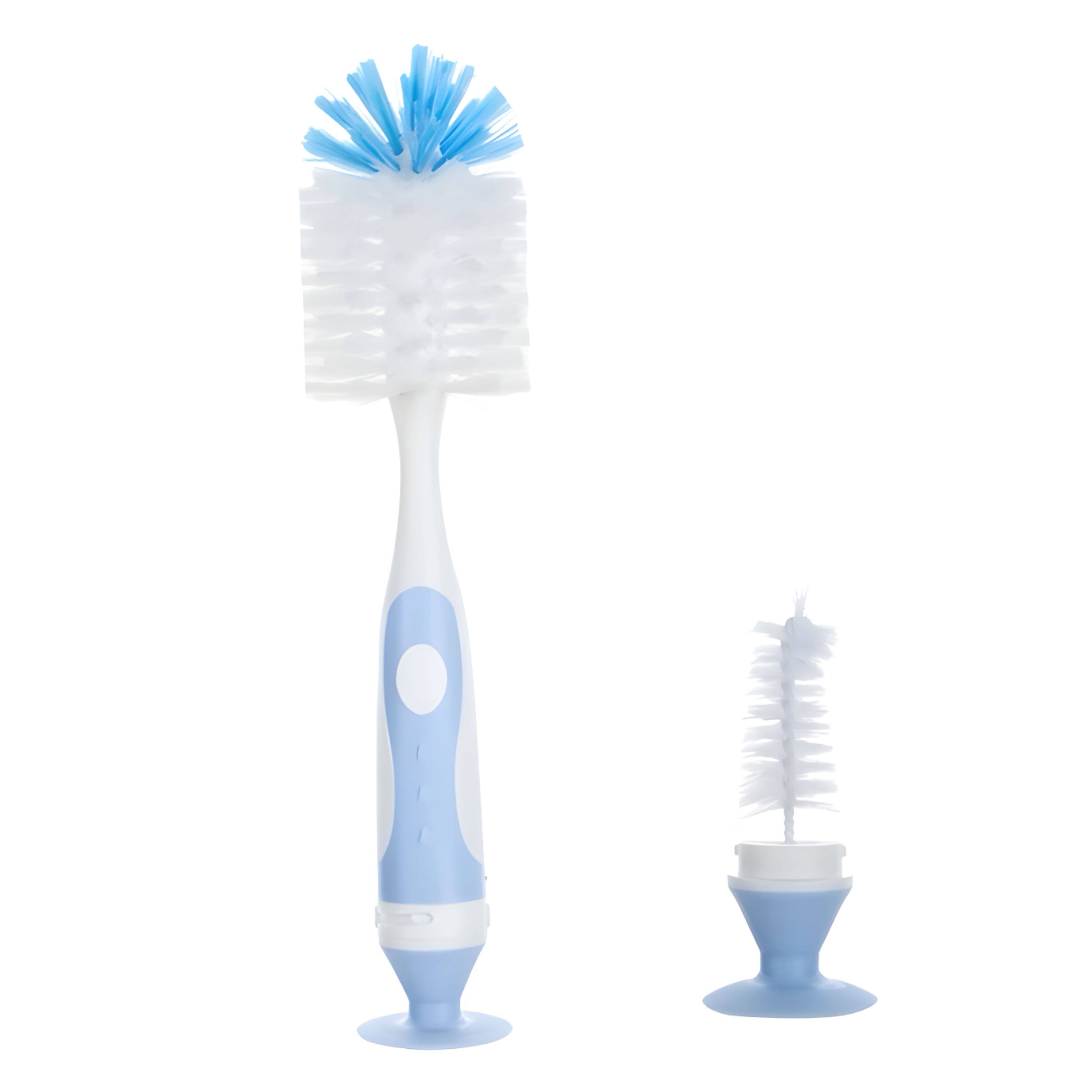 Kitcheniva - Nylon Baby Bottle Cleaning Brush with Suction Cup Stand, Blue - Built-In Twist-Off Nipple & Teat Cleaner