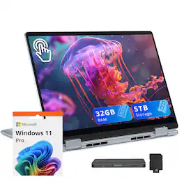 Dell - Plus 14" 2K 2-in-1 Touch Laptop,Intel Ultra 9 288V,32GB RAM,4TB SSD+1TB Dock Set,Backlit,Copilot,Win 11 Pro - Blue
