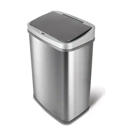 Front. Hivvago - Grey 13-Gallon Stainless Steel Kitchen Trash Can with Motion Sensor Lid - Silver.