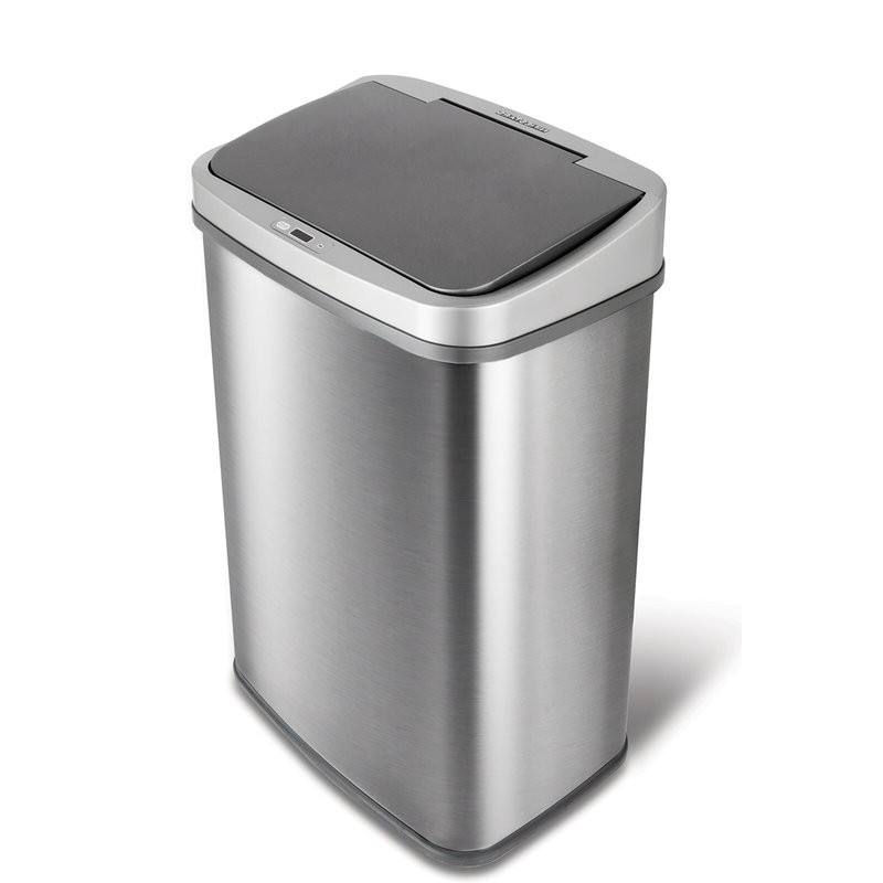 Front. Hivvago - Grey 13-Gallon Stainless Steel Kitchen Trash Can with Motion Sensor Lid - Silver.