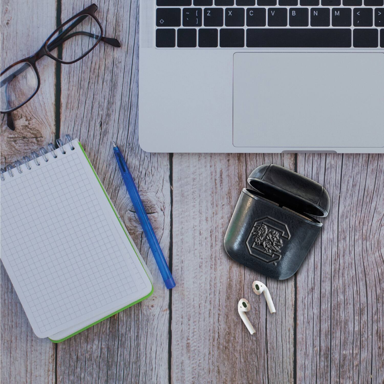 Alt View 1. OTM Essentials - Black South Carolina Gamecocks Faux Leather Airpods Case - Airpods Pro - Black.