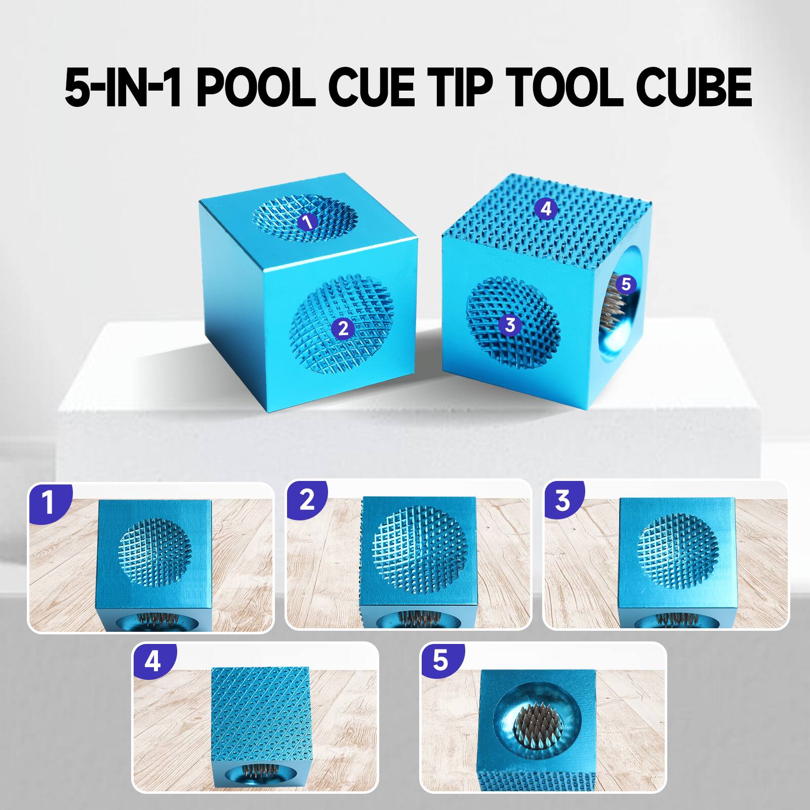 5-IN-1 POOL CUE TIP TOOL CUBE 1 2 3 4 5