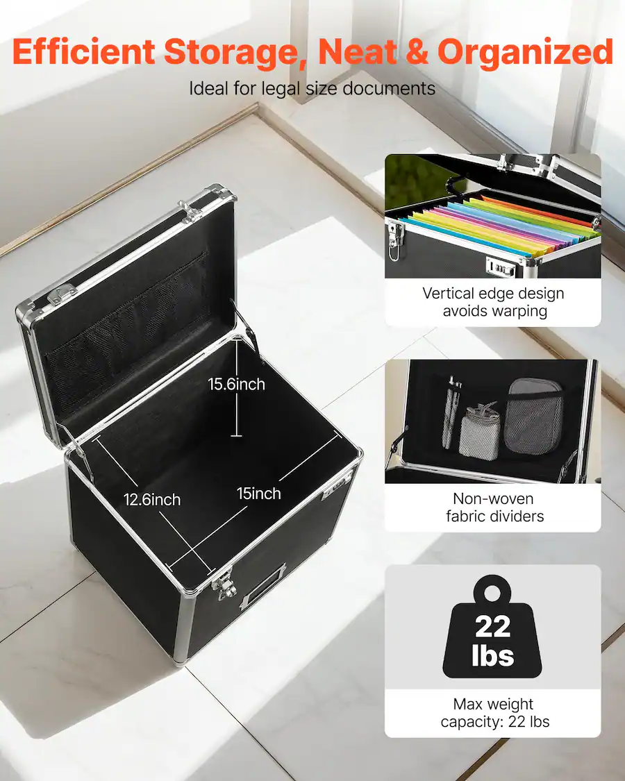 VEVOR Portable File Storage Box, 15.6 x 12.6 x 15 inch Internal ...