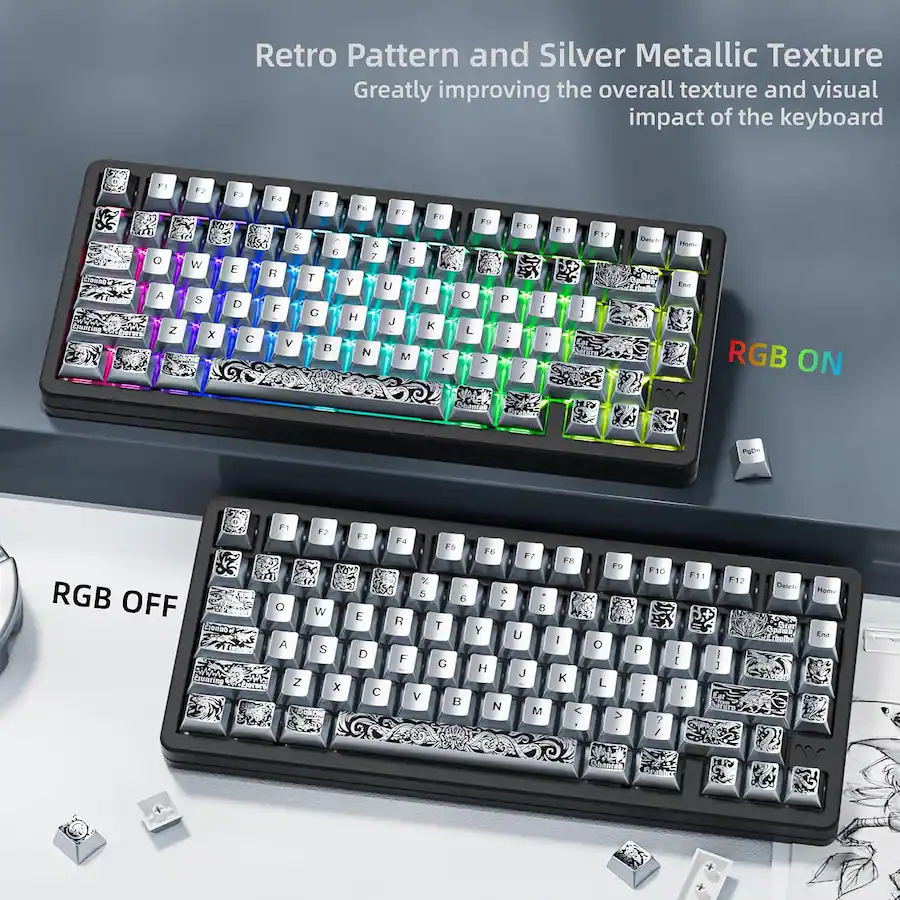 Mx Pro Keyboard Womier PBT Keycaps with Metal Paint, Custom Retro Keycaps Set for All ...