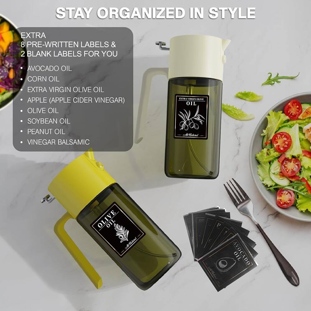 STAY ORGANIZED IN STYLE

EXTRA  
8 PRE-WRITTEN LABELS & 2 BLANK LABELS FOR YOU

- AVOCADO OIL
- CORN OIL
- EXTRA VIRGIN OLIVE OIL
- APPLE (APPLE CIDER VINEGAR)
- OLIVE OIL
- SOYBEAN OIL
- PEANUT OIL
- VINEGAR BALSAMIC