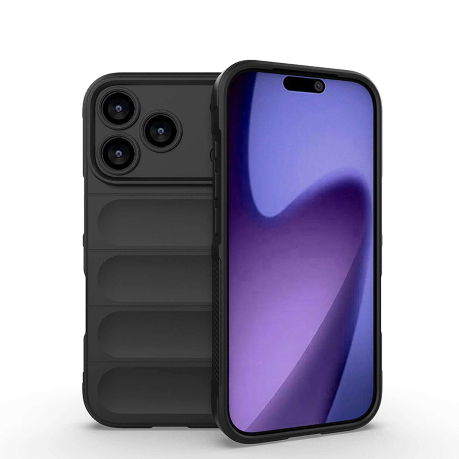 Front. UUCOVER - Shockproof Wave Pattern Case for Apple iPhone 18 Pro, Skin-Friendly Grip Soft-Touch Finish Drop Protection Phone Cover - Black.