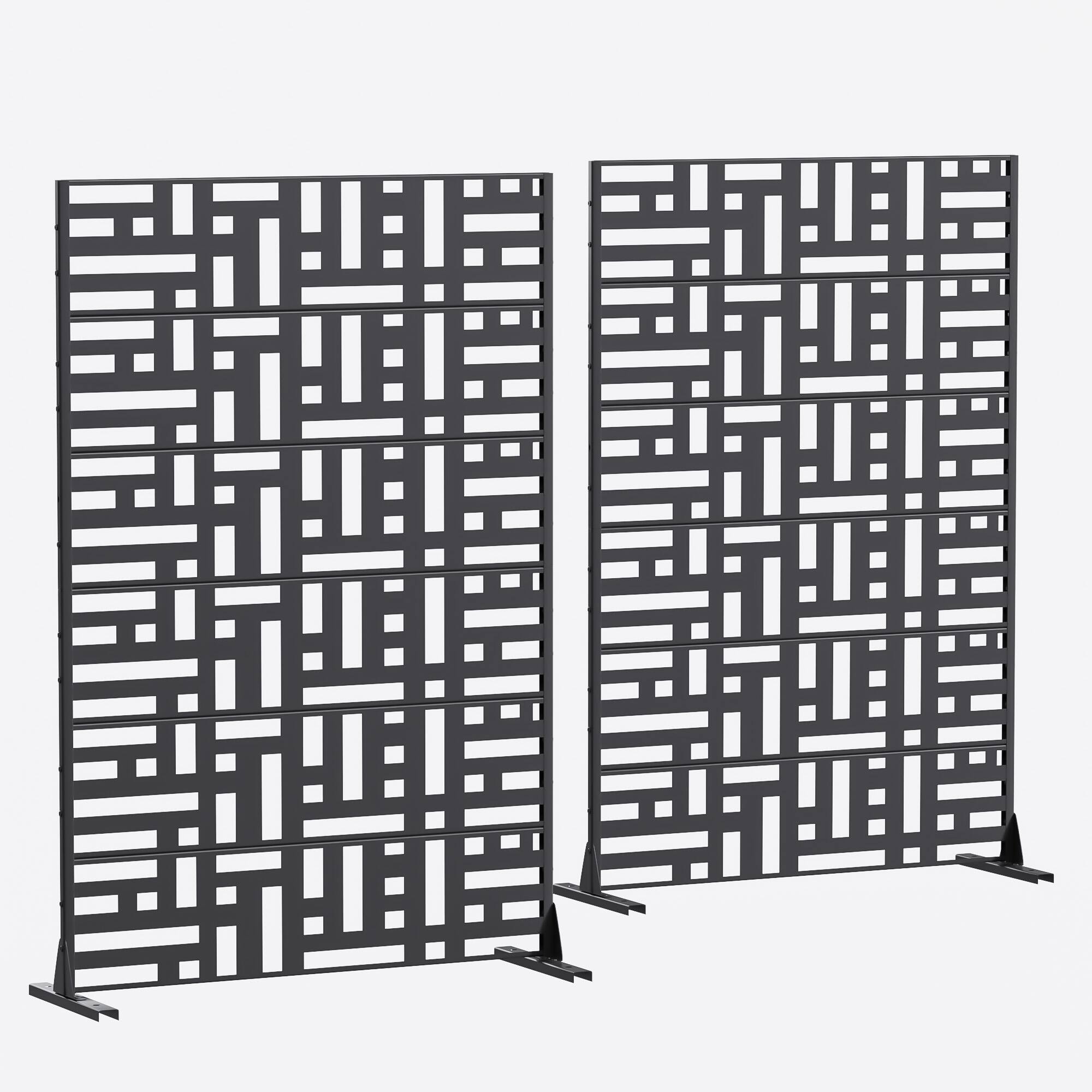 Angle. PexFix - 72 in. x 47 in. Helen Pattern Metal Outdoor Privacy Screen & Panels, Freestanding Garden Divider Fence, Set of 2 - Black.