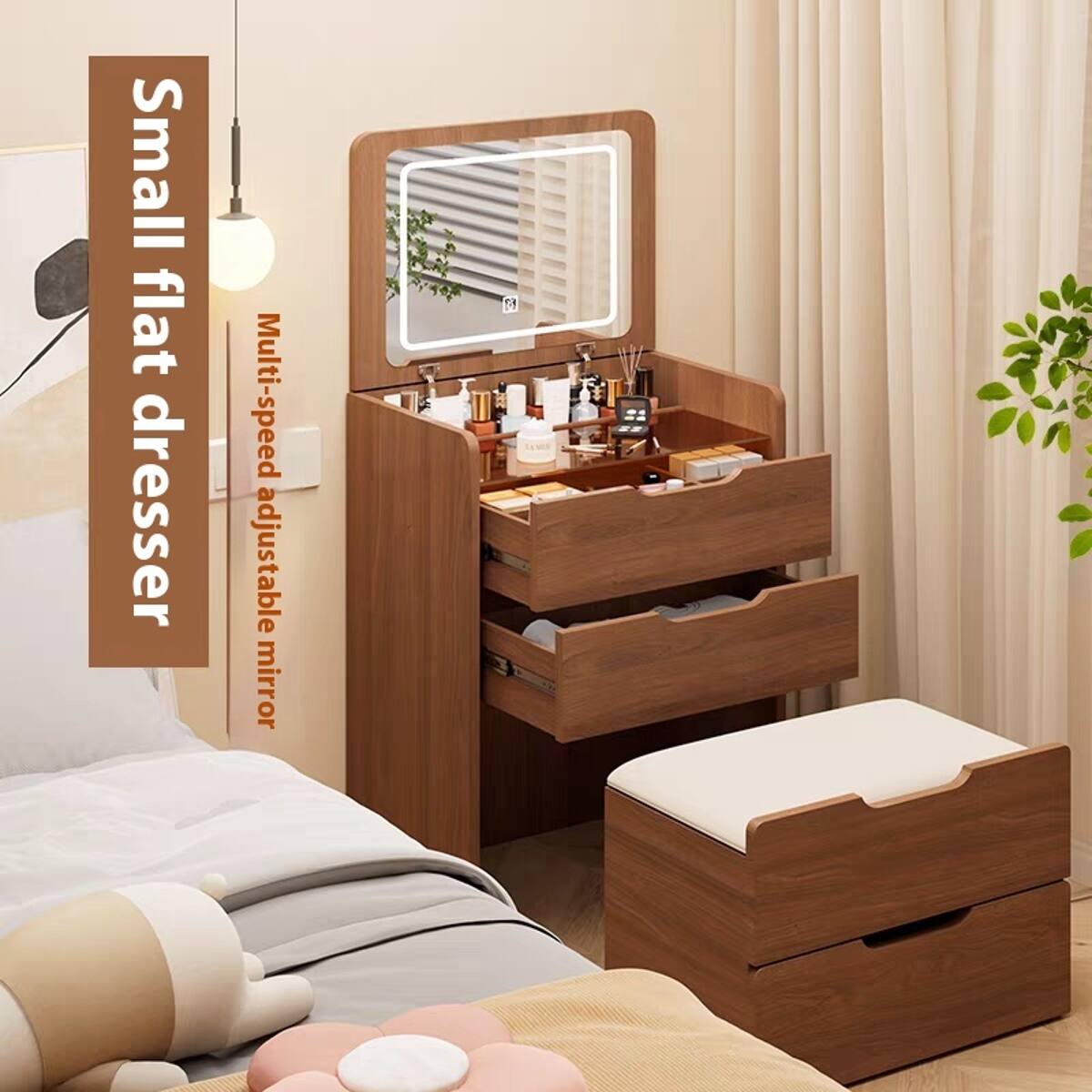 Small flat dresser  
Multi-speed adjustable mirror
