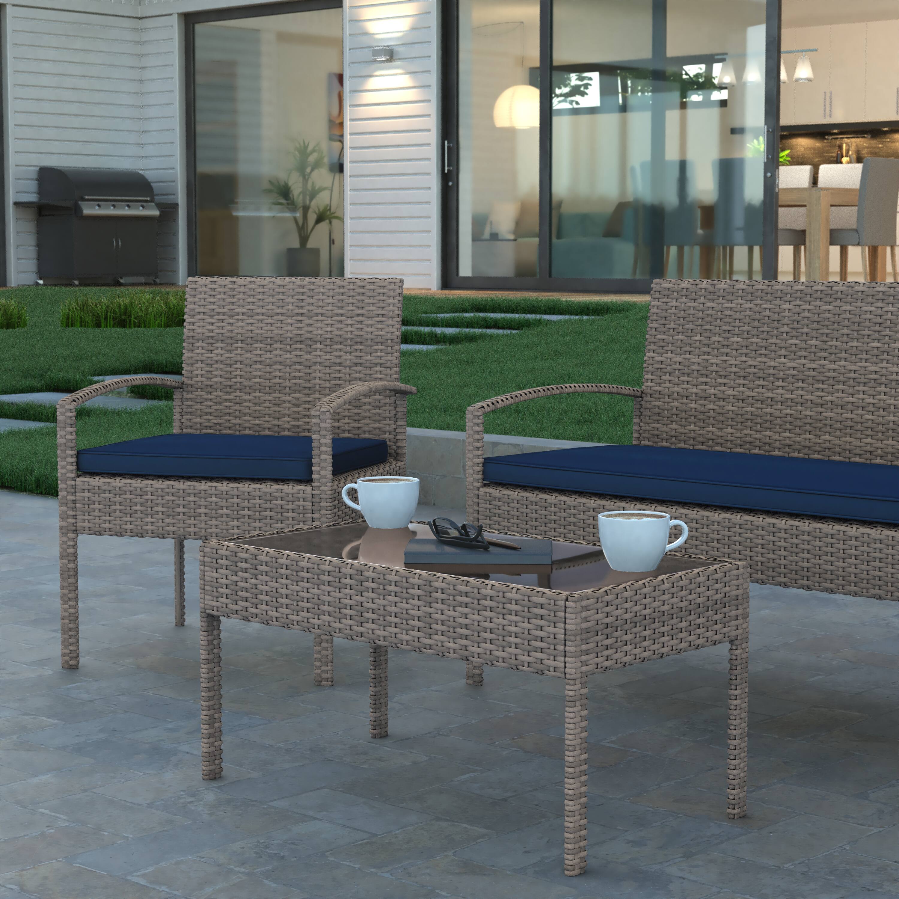 Alt View 4. Emma + Oliver - 4 Piece Patio Set with Steel Frame and Cushions - Outdoor Seating - Navy Cushions/Light Gray Frame.