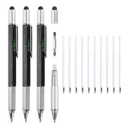 Unique Bargains - 3pcs 6 in 1 Aluminium Multitool Tech Tool Pen with Ballpoint Pen, Ruler, Screwdriver, Stylus, Level Gauge, Refills - Black