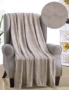 Noble House - Super Comfy and Cozy Caesar 50" X 60" Microplush Throw Blanket - Beige
