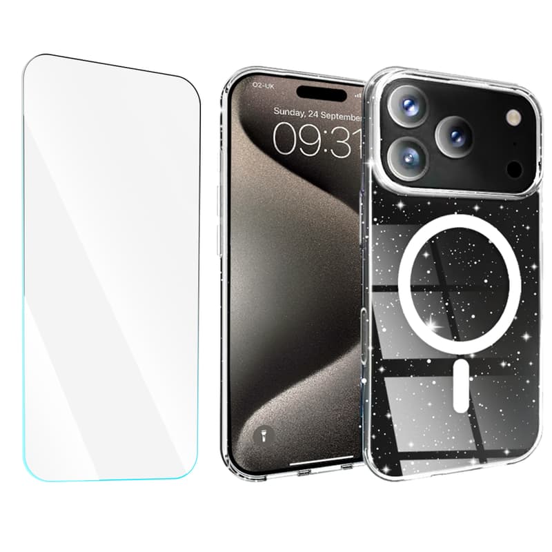 Entronix - iPhone 17 Pro Max Bundle - Glitter Case & Screen Protector - Clear