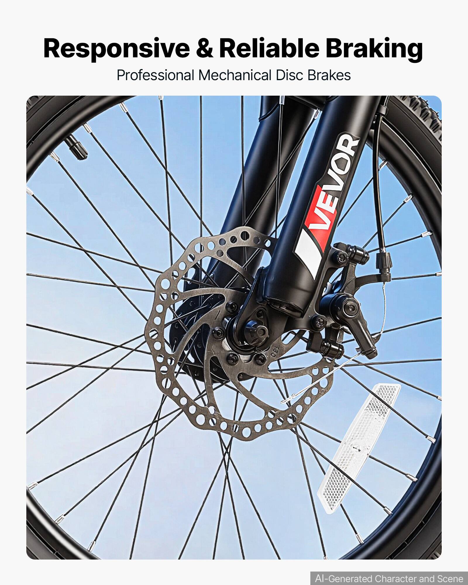 Responsive & Reliable Braking  
Professional Mechanical Disc Brakes  
VEVOR  
AI-Generated Character and Scene