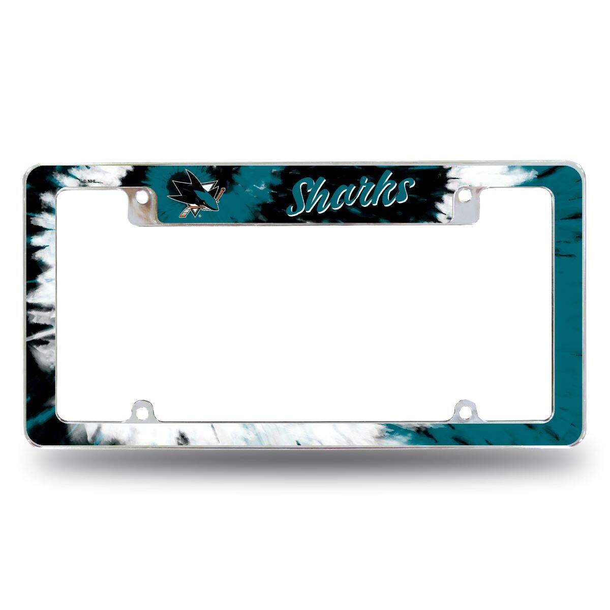 San Jose Sharks Chrome Metal License Plate Frame with Bold Tie Dye Design