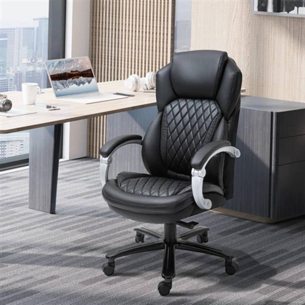 Angle. Hivvago - Black Big and Tall Diamond Stitching Executive Adjustable Height Office Chair - Black.