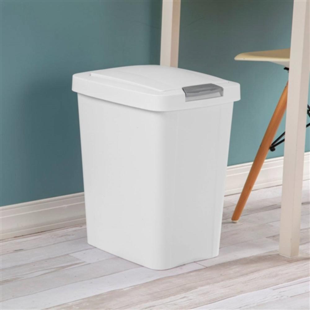 Angle. Hivvago - Set of 4 - White 8 Gallon Latch Top Kitchen Wastebasket Trash Can - White.