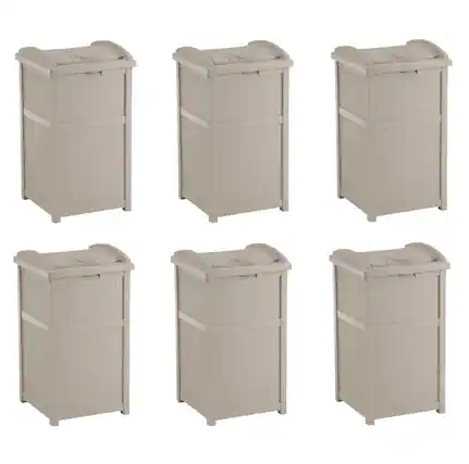 Front. Suncast - Suncast Trash Hideaway 33 Gallon Resin Outdoor Garbage Container, Taupe (6 Pack) - Taupe.