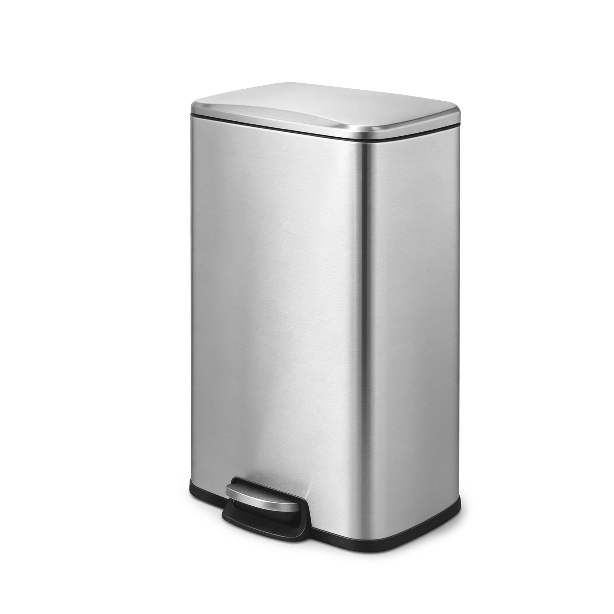 Front. Innovaze - 1.3-Gallon Stainless Steel Step-On Trash Can with Soft-Close Lid, Compact Bathroom Waste Bin - Silver.