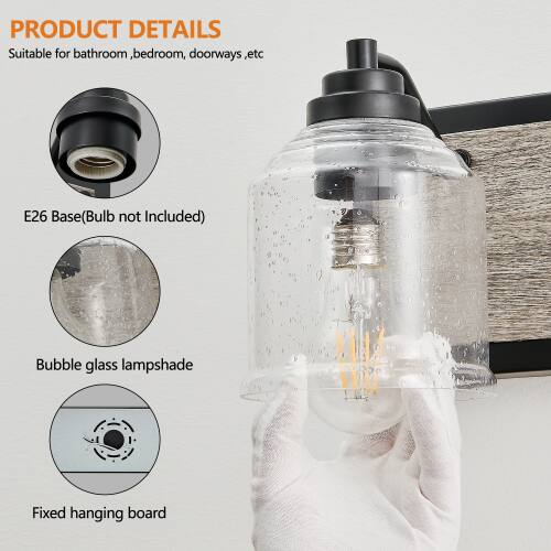 PRODUCT DETAILS

Suitable for bathroom, bedroom, doorways, etc

E26 Base (Bulb not Included)

Bubble glass lampshade

Fixed hanging board