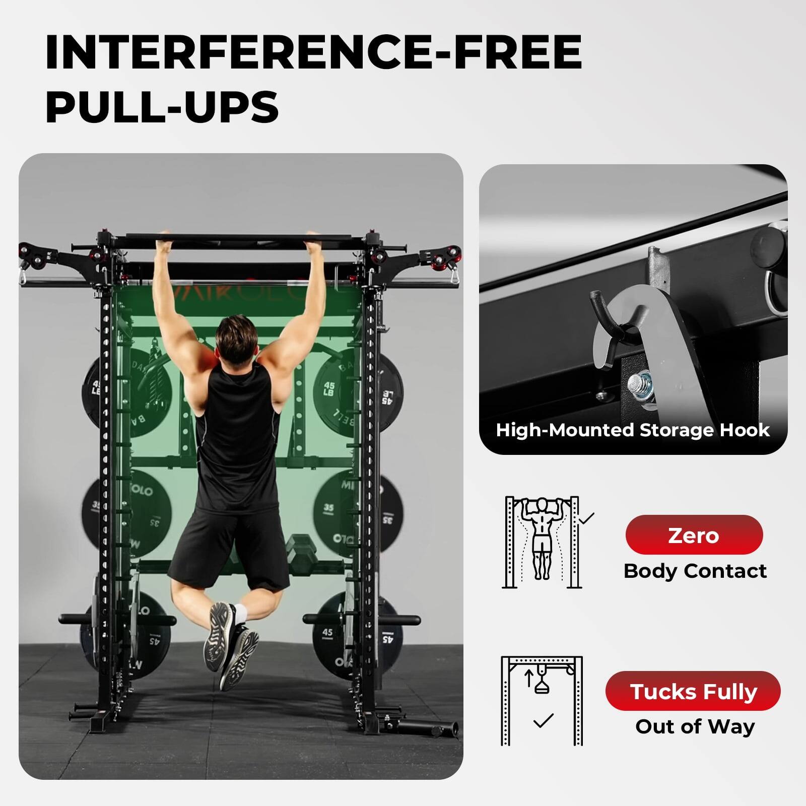INTERFERENCE-FREE PULL-UPS

1 KOL 1 + 1 DA g 45 LE 7738 in 45 High-Mounted Storage Hook d 4 4 4 e OLO sE W MI as 01C + FE Zero Body Contact Lo SP DASSS TLG 45 45 Tucks Fully Out of Way
