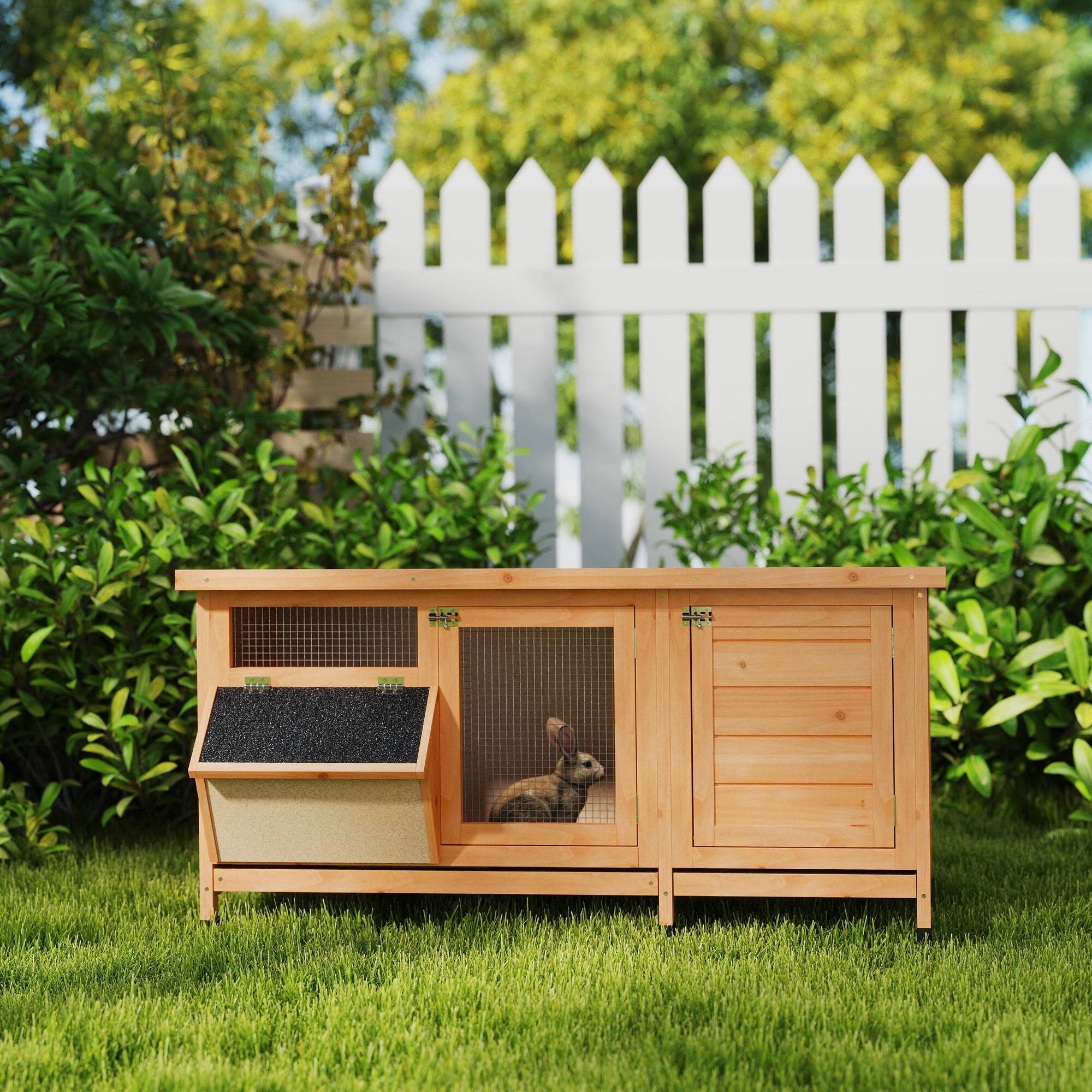 Alt View 1. Pawhut - Rabbit Cage with 2 Outside Areas and 1 Main House for Small Animals.