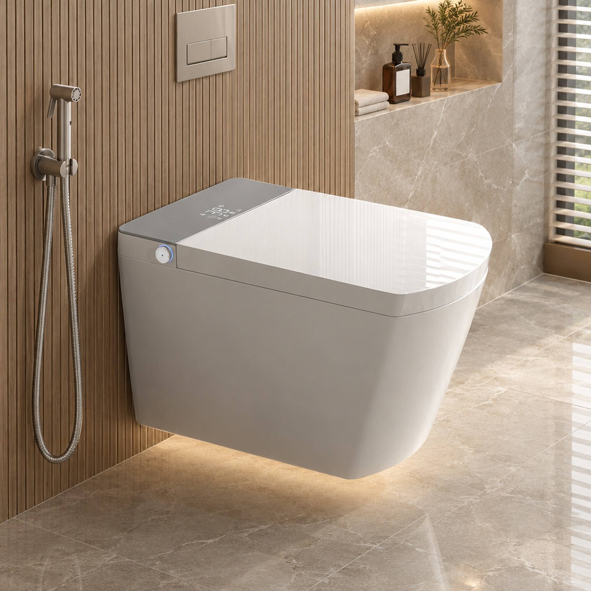 RYHNUYNE Modern Integrated Smart Toilet, Auto Open and Close Lid Heated ...