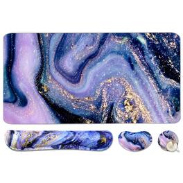 Pacoar Cade - 4-in-1 Large Gaming Mouse Pad Wrist Rest Support Mousepad Set Extended Desk Waterproof Mat For Home Office Study - Purple Marble