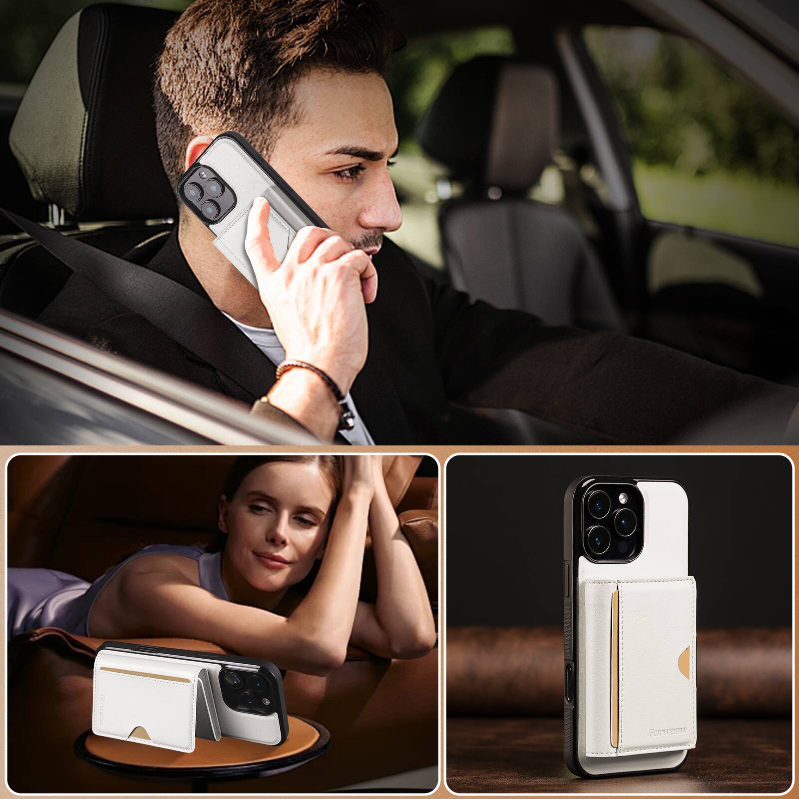 Alt View 4. Dteck - 2-in-1 Magnetic Detachable Wallet Case for Apple iPhone 16 Pro Max, PU Leather Shockproof Cover with Kickstand - White.