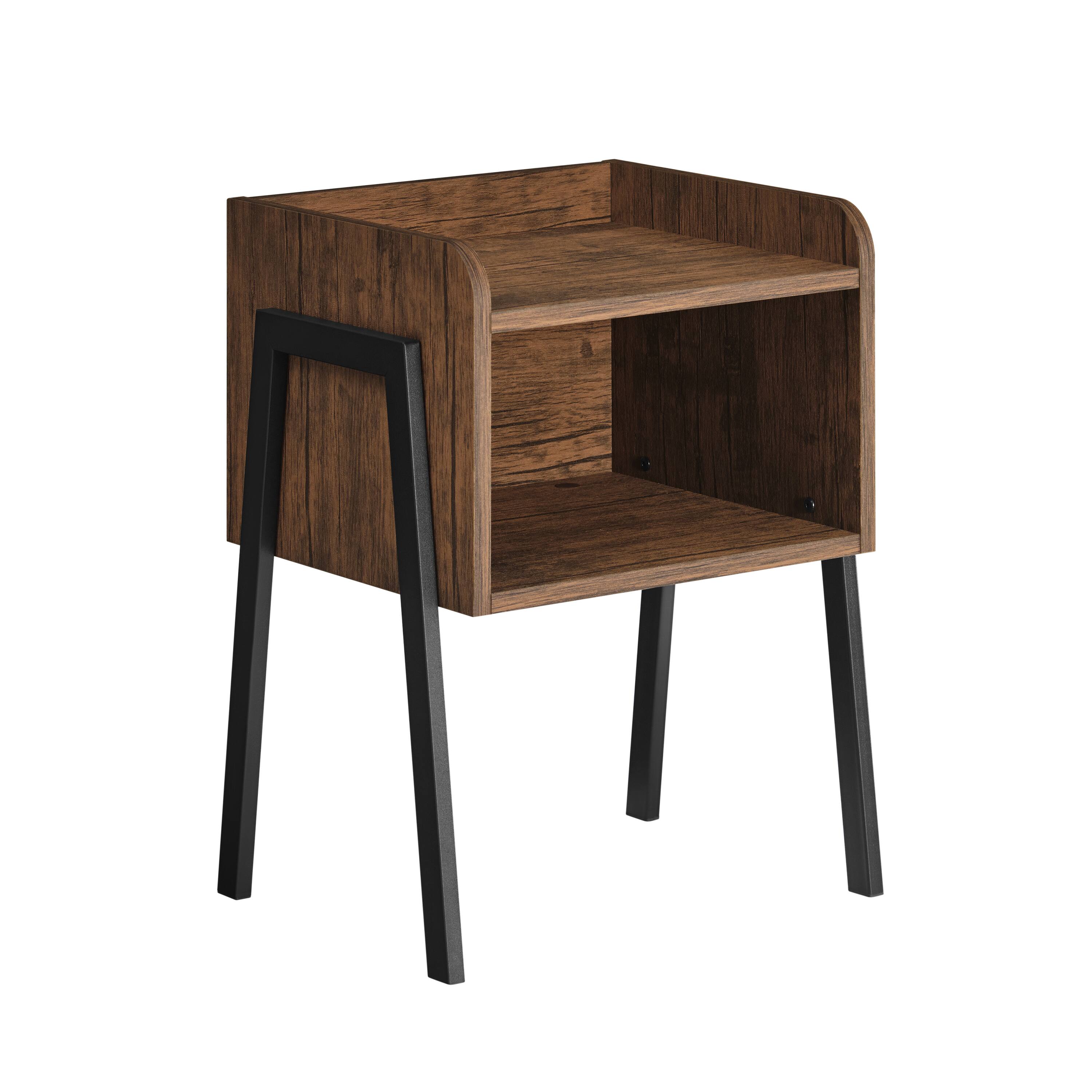 Alt View 8. Danya B - Kazuyo Mid-Century Modern Black Metal Two-Tier End Side Table - Walnut - Walnut, Black.