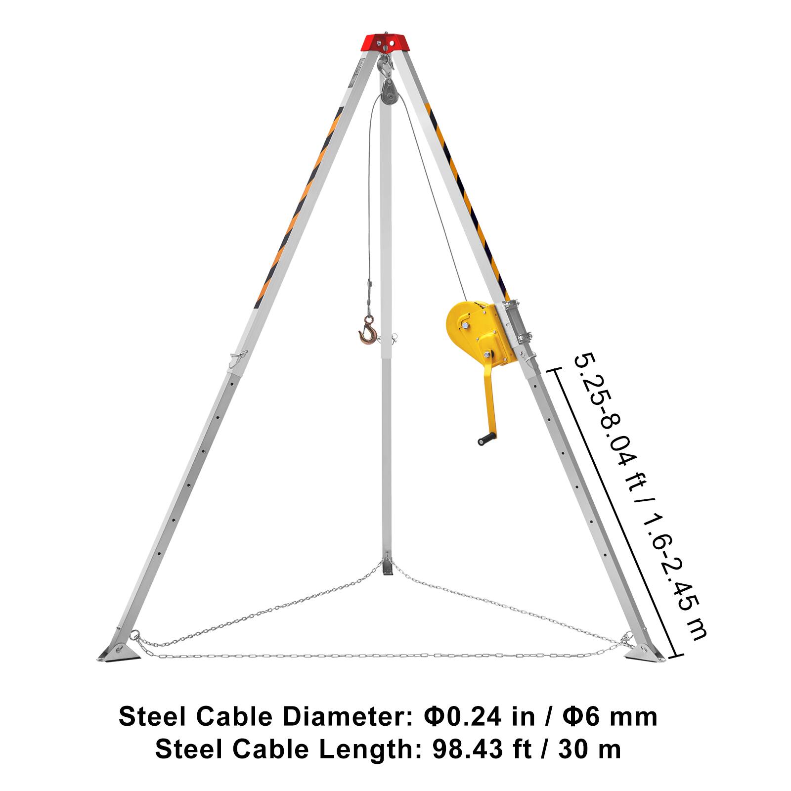 5.25-8.04 ft / 1.6-2.45 m  
Steel Cable Diameter: 0.24 in / 6 mm  
Steel Cable Length: 98.43 ft / 30 m