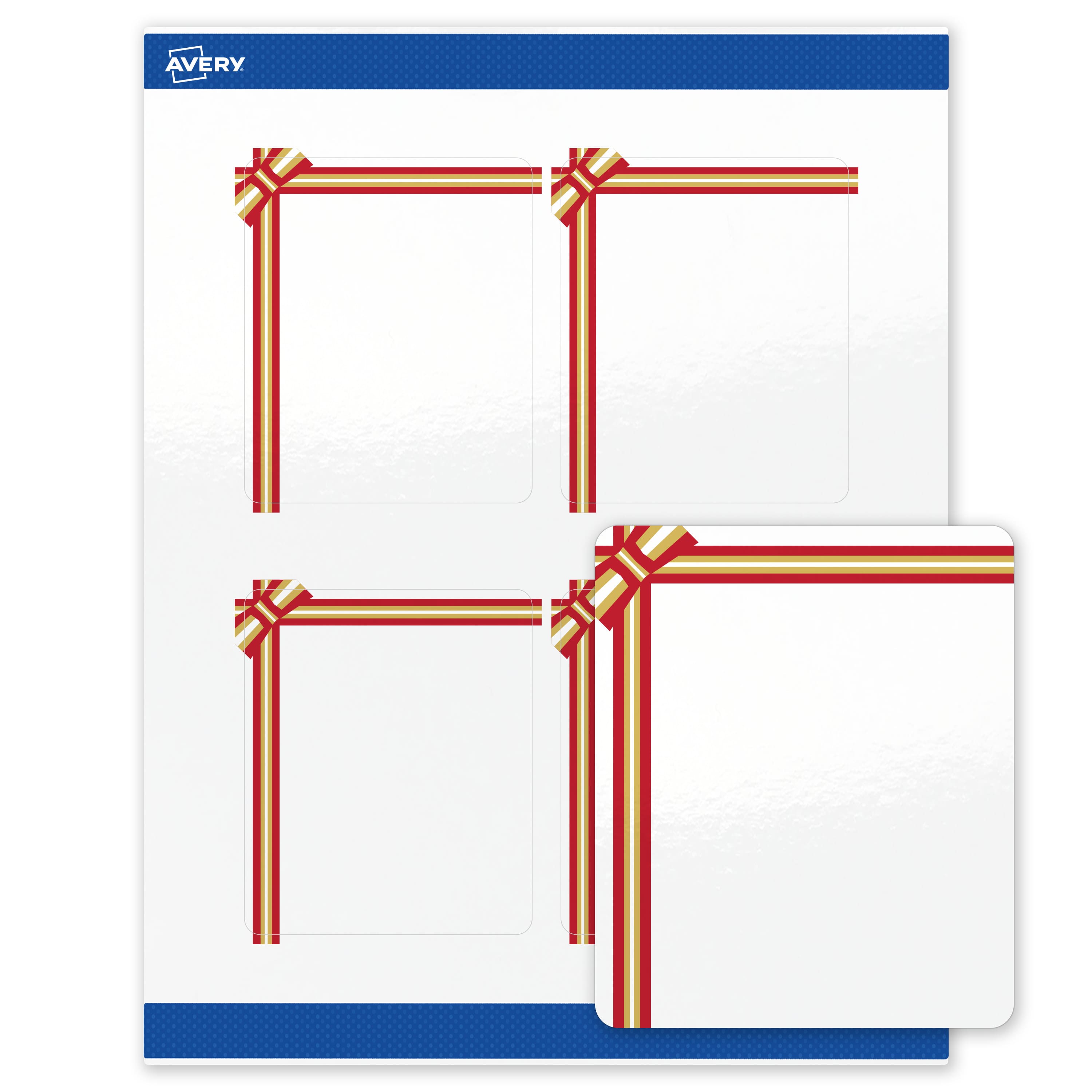"Avery - Avery® Labels, 4"" x 3-1/3"", Glossy Red & Metallic Gold Gift Bow - White" price history on PriceWatchPro