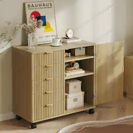 Bestier - 5-Drawer Storage Cabinet with File Organizer, 15mm Reinforced Back Panel, Stylish Vertical Slat Design for Home Office