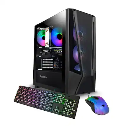 Front. iBUYPOWER - Trace Mesh Gaming Desktop - AMD Ryzen 5 5500, NVIDIA GeForce RTX 5050 8GB, 16GB DDR4 Non-RGB RAM, 1TB SSD _TMA5N5501 - Black.