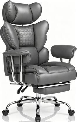 Sweet - High Back Executive Office Chair with Upgrade Footrest, Big and Tall PU Leather Gaming Chair - Gray