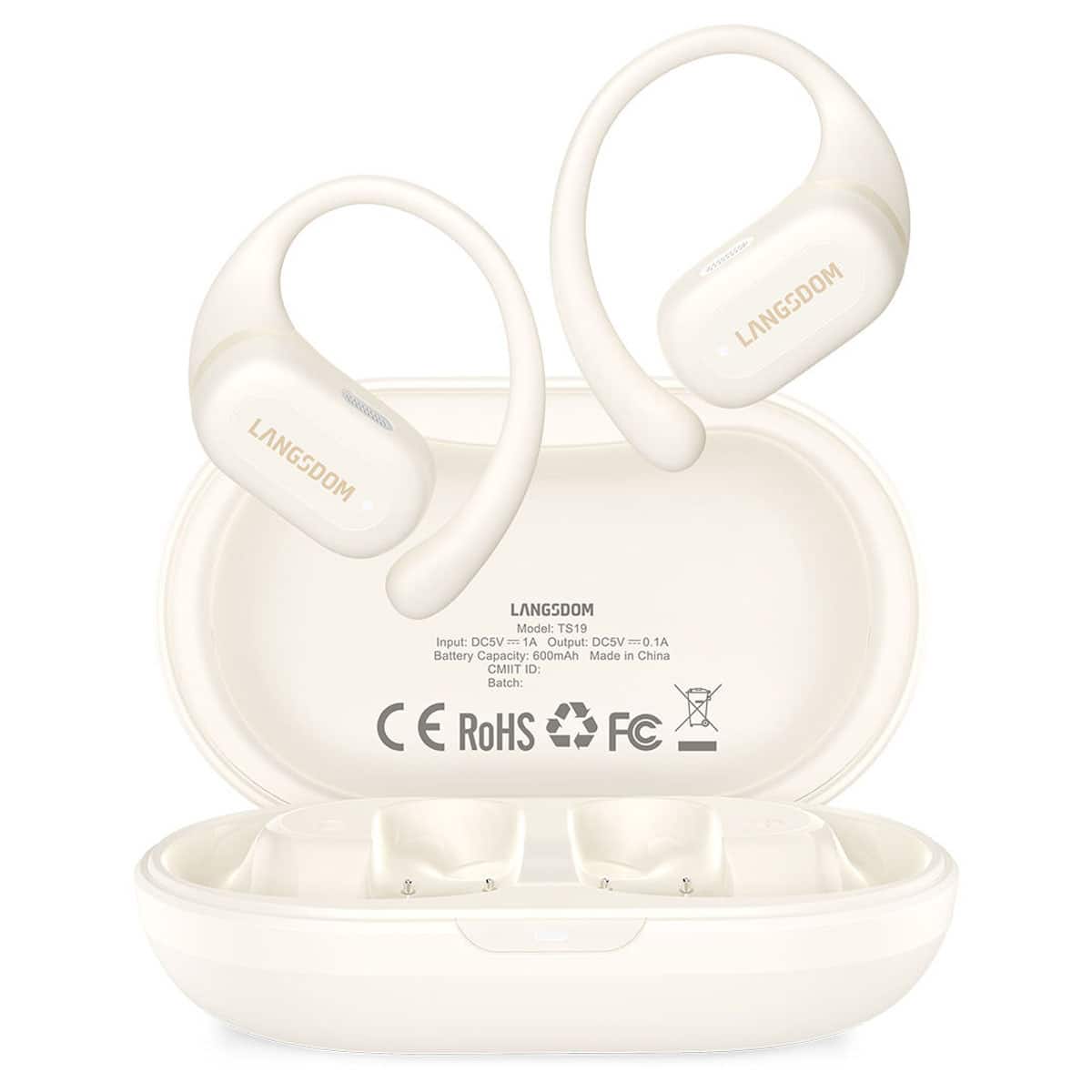 PRIMEPLUS - Open-Ear Wireless Earbuds, Bluetooth 5.4 Earphones, IPX5 Waterproof ENC Noise Cancellation Headphones - Beige