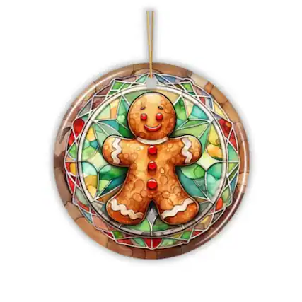 Front. OrnamentallyYou - Handmade Gingerbread Man Stained Glass Style Ceramic Ornament Christmas Gift and Decor - Multi-colored.